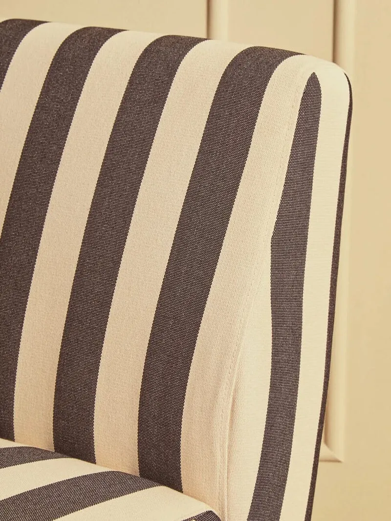 Parlan Black and White Stripe Armless Chair with Wooden Feet