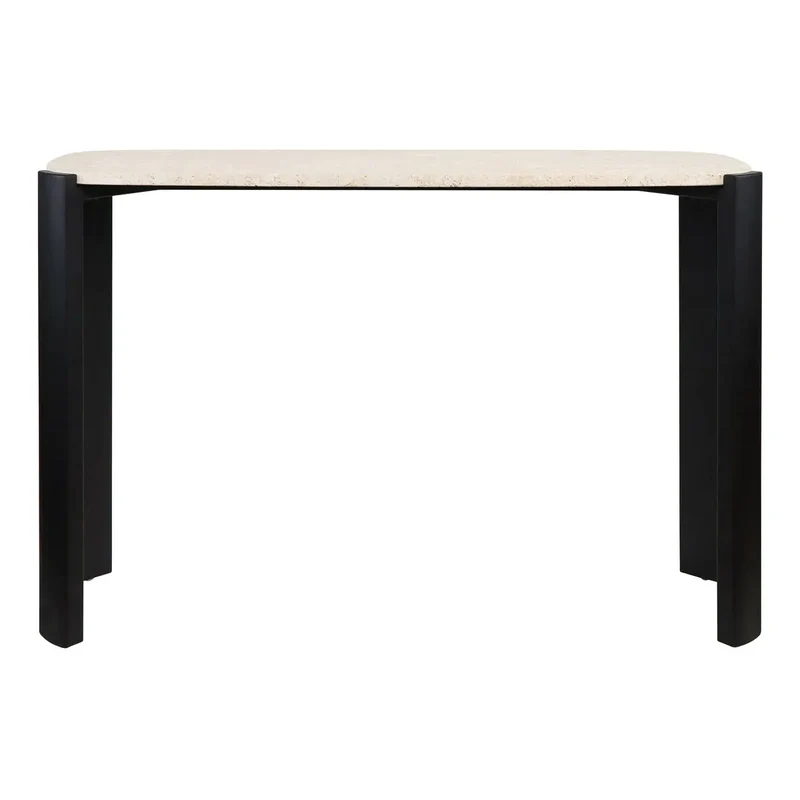 Palermo Travertine Top and Black Acacia Wood Console Table
