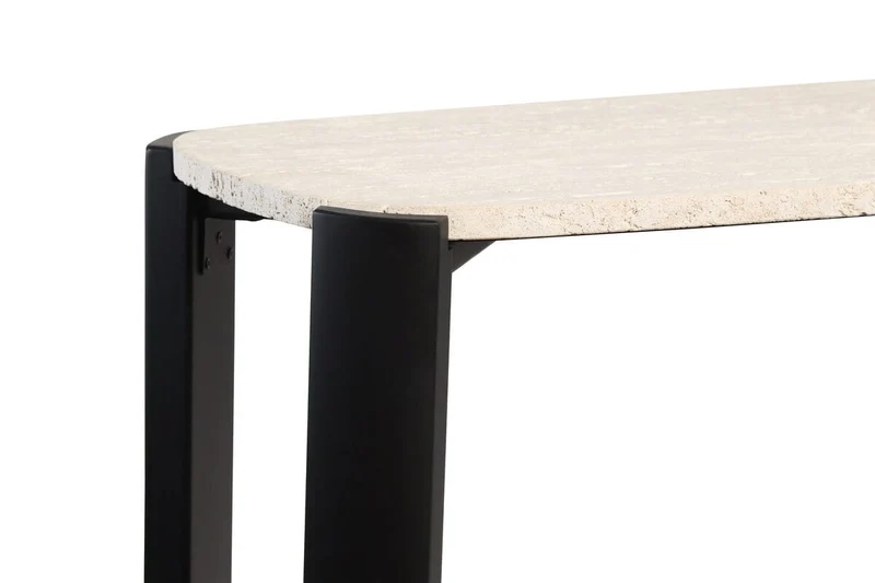 Palermo Travertine Top and Black Acacia Wood Console Table