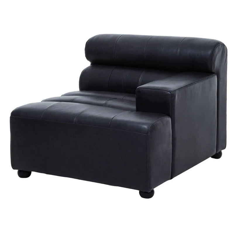 King Right Arm Antique Black Leather Modular Sofa