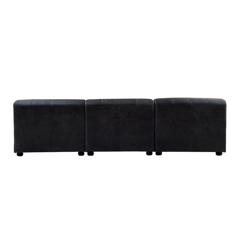 King Right Arm Antique Black Leather Modular Sofa