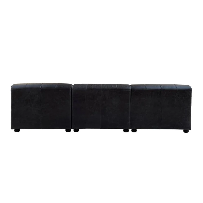 King Antique Black Right Arm Leather Modular Chaise Sofa