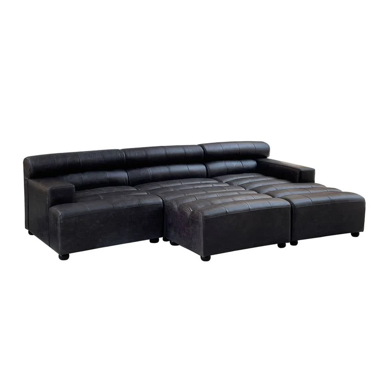 King Left Arm Antique Black Modular Leather Sofa