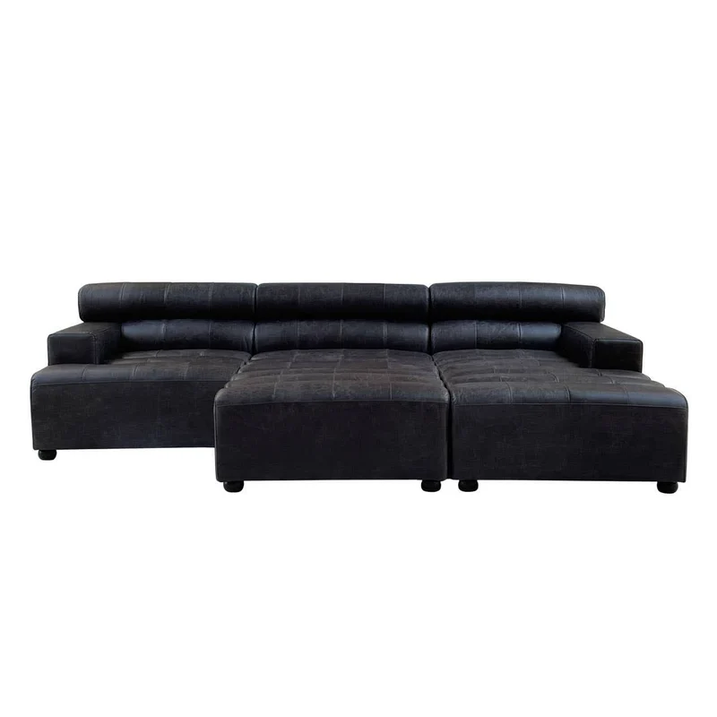 King Left Arm Antique Black Modular Leather Sofa