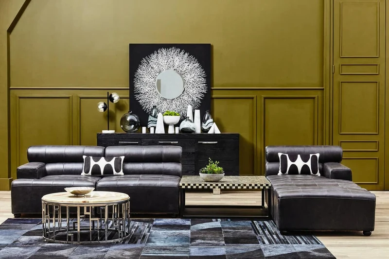 King Left Arm Antique Black Modular Leather Sofa