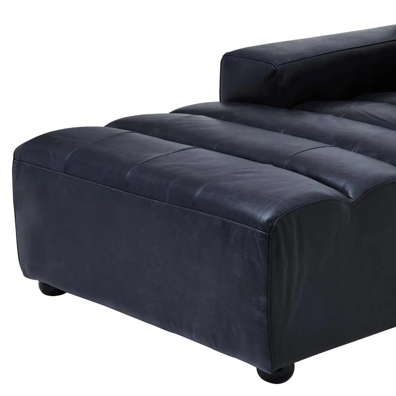 King Antique Black Left Arm Leather Modular Chaise Sofa