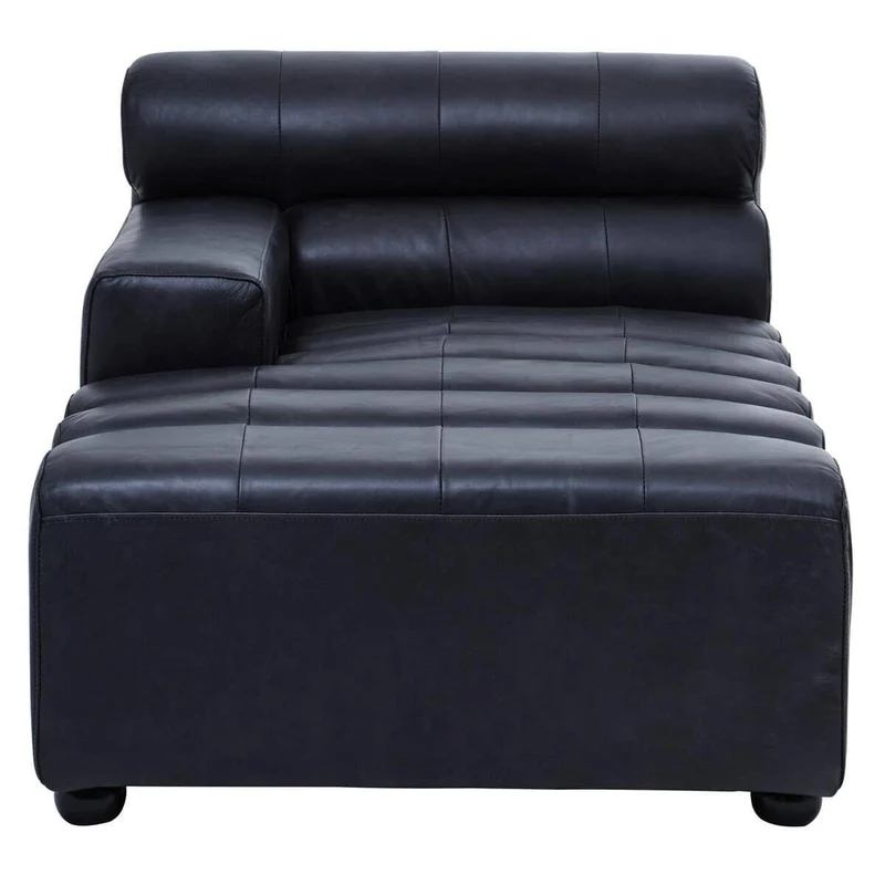 King Antique Black Left Arm Leather Modular Chaise Sofa