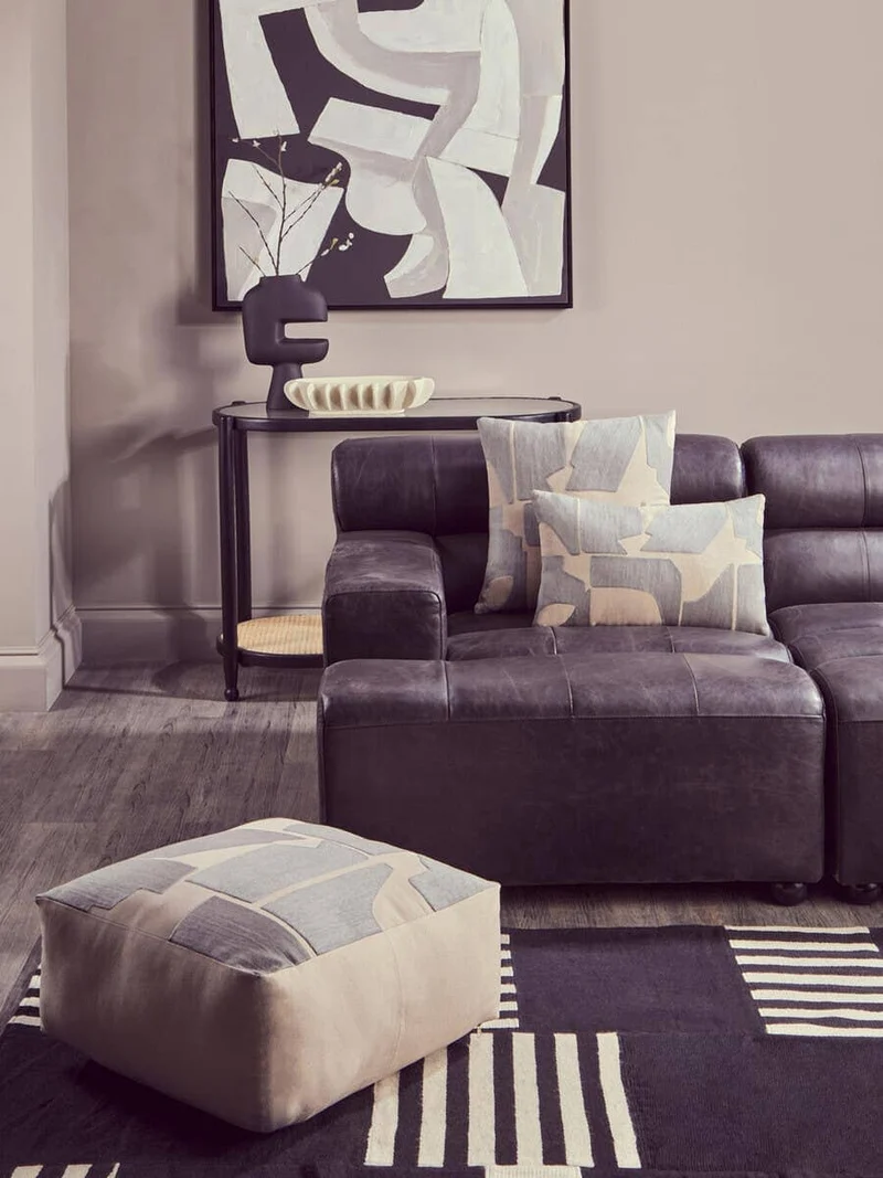 King Antique Black Left Arm Leather Modular Chaise Sofa