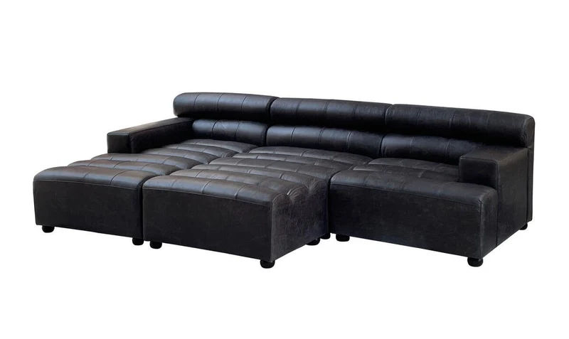 King Antique Black Left Arm Leather Modular Chaise Sofa