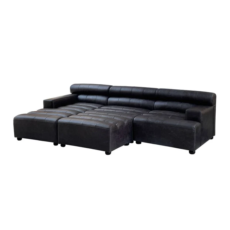 King Antique Black Leather Modular Ottoman