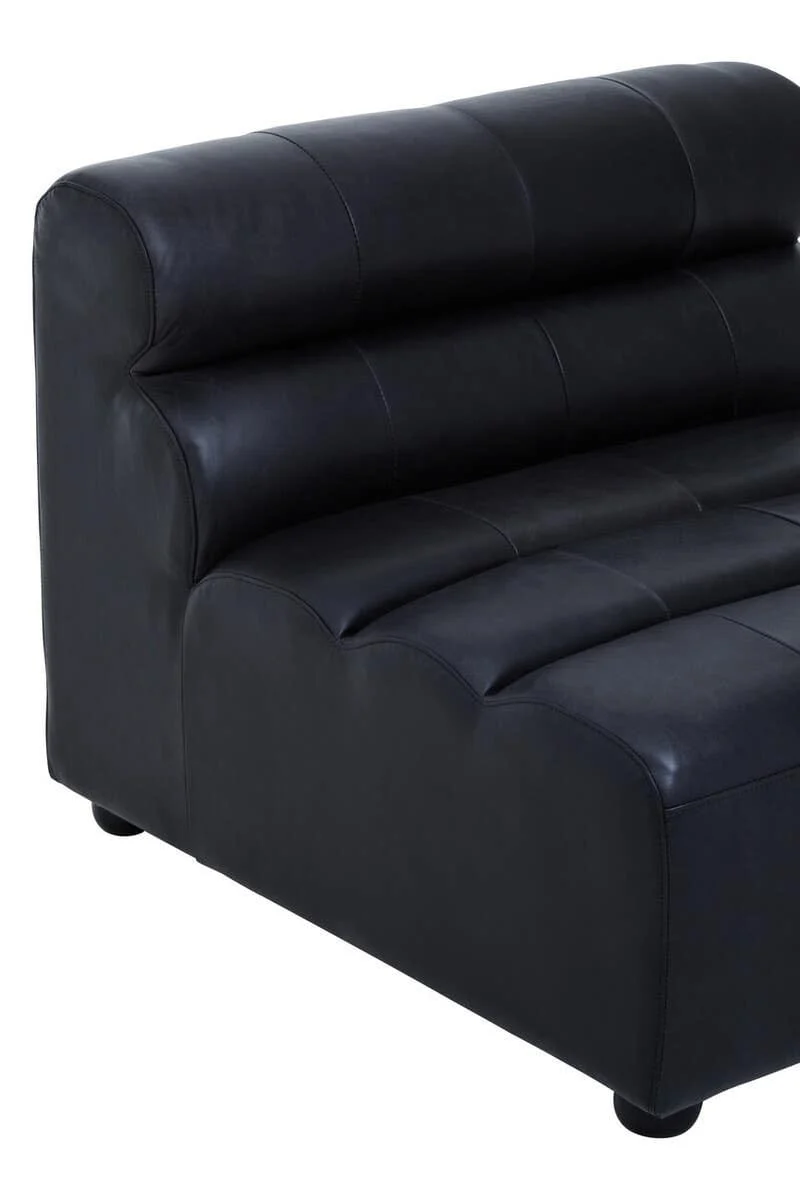 King Armless Antique Black Leather Modular Sofa Chair