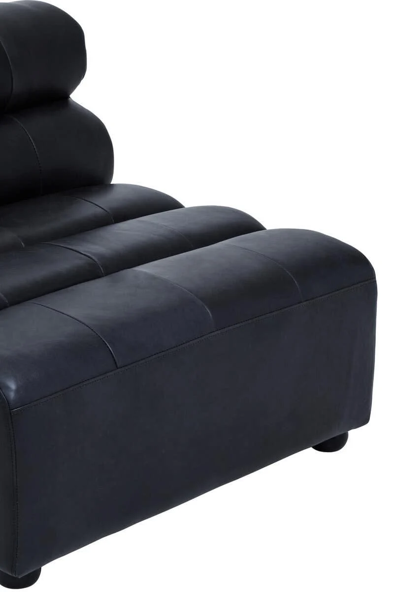 King Armless Antique Black Leather Modular Sofa Chair