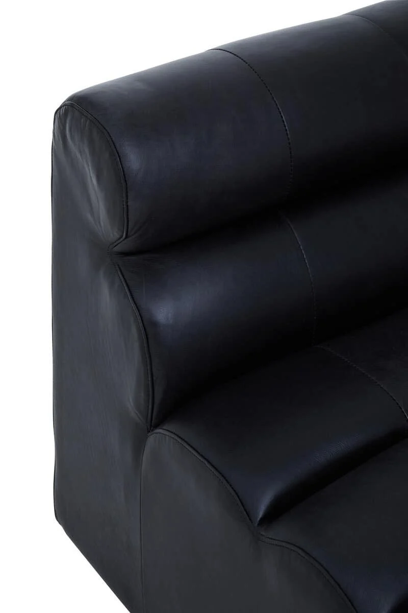 King Armless Antique Black Leather Modular Sofa Chair