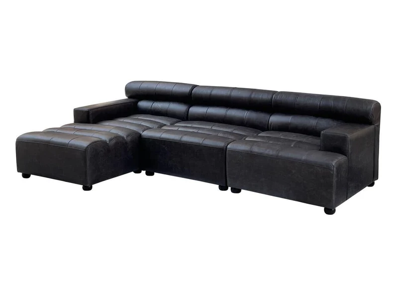 King Armless Antique Black Leather Modular Sofa Chair
