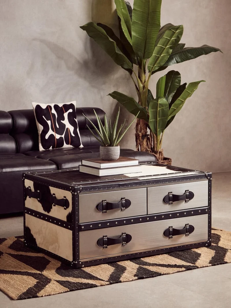King Armless Antique Black Leather Modular Sofa Chair