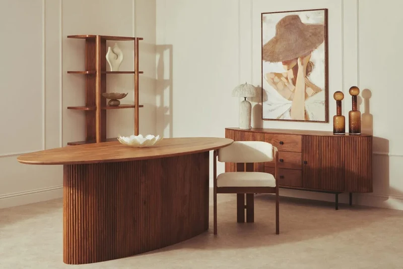 Torello Two Door Three Drawer Mango Wood Oval Sideboard