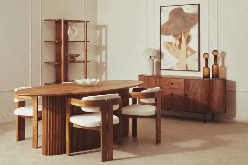 Torello Two Door Three Drawer Mango Wood Oval Sideboard
