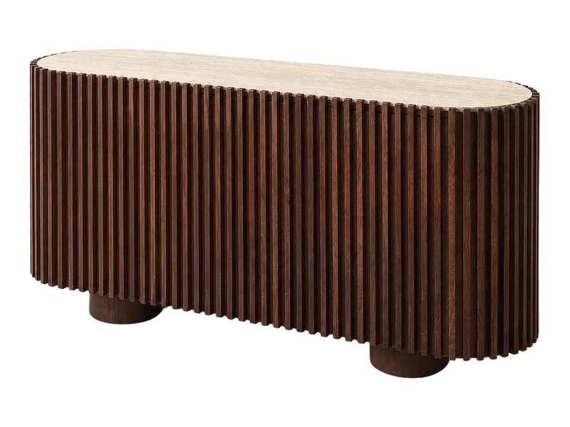 Babel Travertine and Mango Wood 2 Door Curved Sideboard