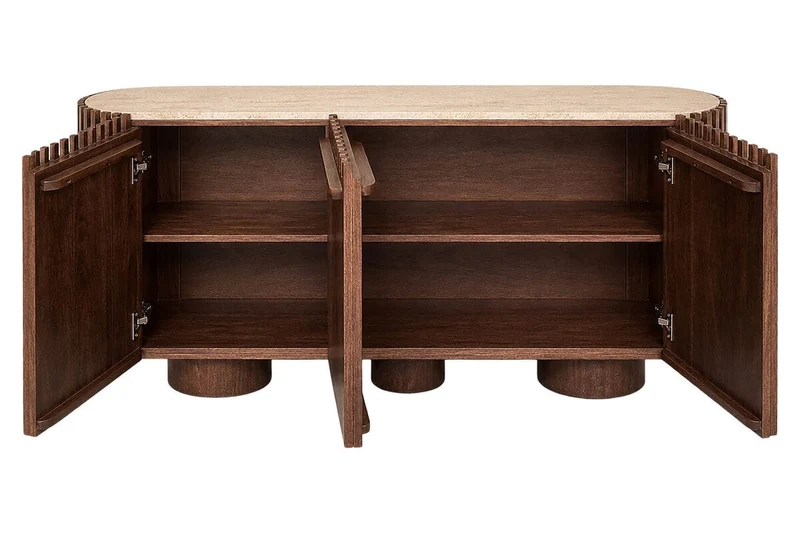 Babel Travertine and Mango Wood 2 Door Curved Sideboard