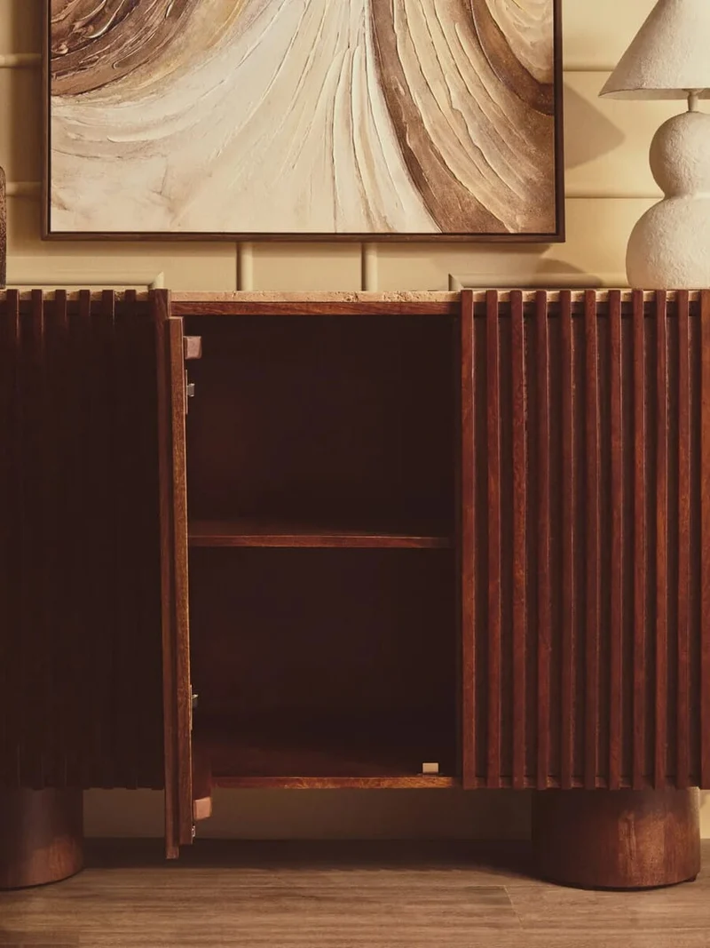 Babel Travertine and Mango Wood 2 Door Curved Sideboard