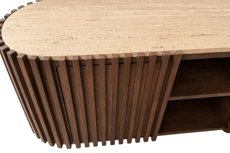 Babel Travertine and Mango Wood Curved Media Unit
