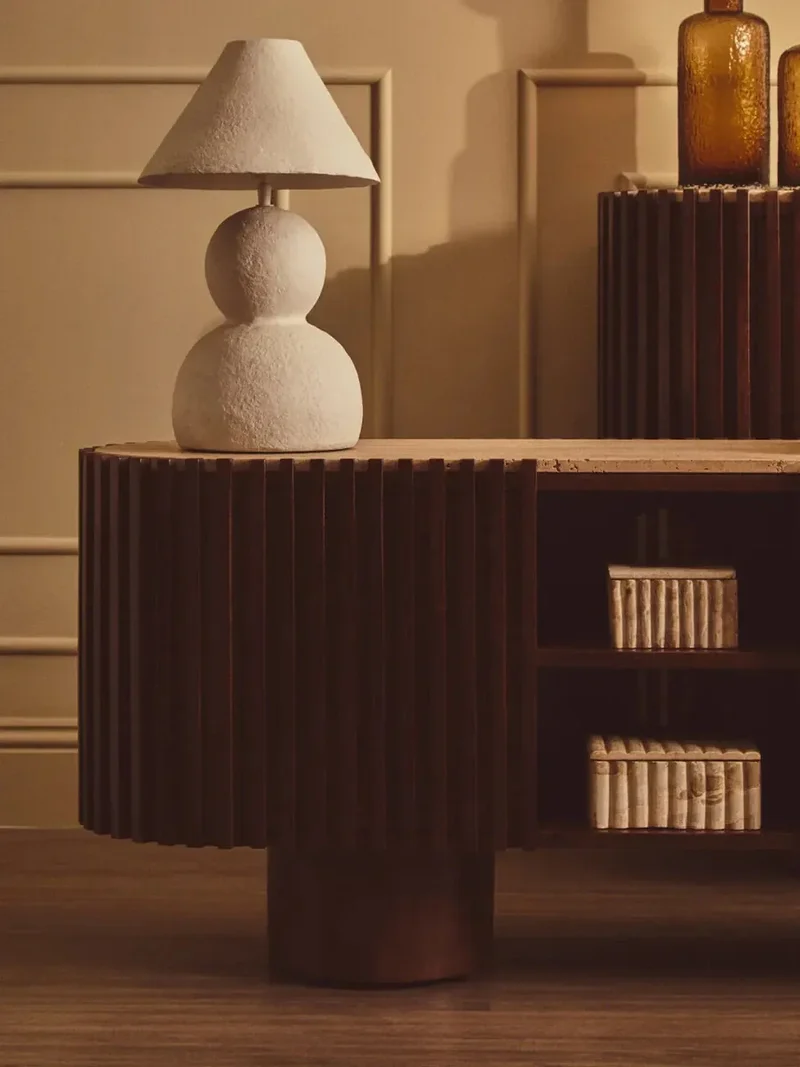 Babel Travertine and Mango Wood Curved Media Unit