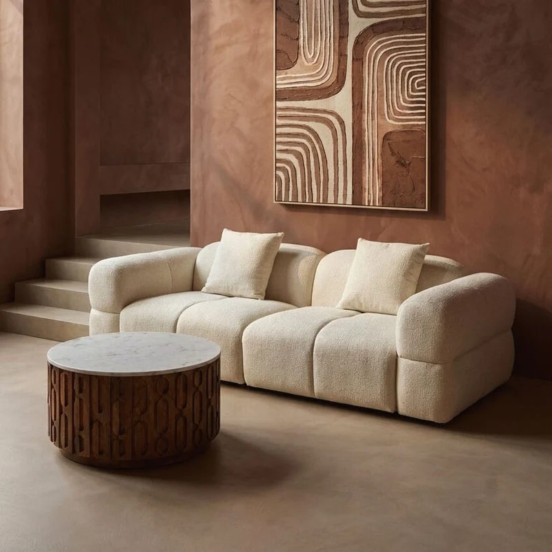 Anglet Cream Textured Fabric Large 3 Seater Sofa