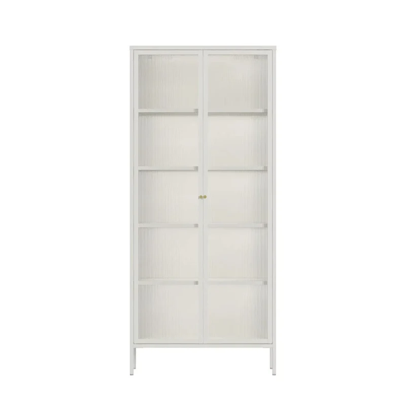 Addison Warm White Metal Fluted Glass Door Tall Cabinet