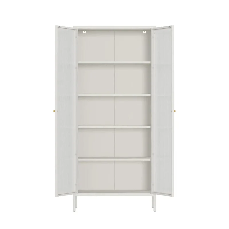 Addison Warm White Metal Fluted Glass Door Tall Cabinet