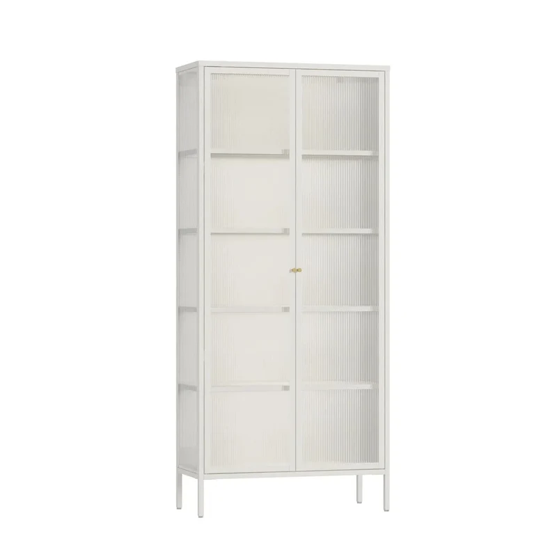 Addison Warm White Metal Fluted Glass Door Tall Cabinet