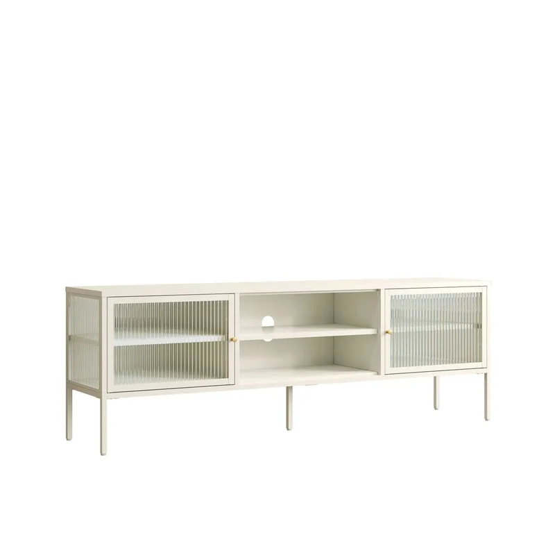 Addison Warm White Metal Fluted Glass Door Media Unit