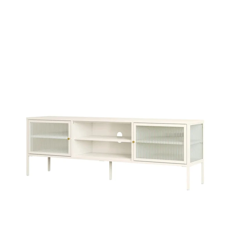 Addison Warm White Metal Fluted Glass Door Media Unit