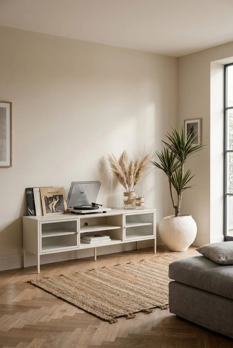 Addison Warm White Metal Fluted Glass Door Media Unit