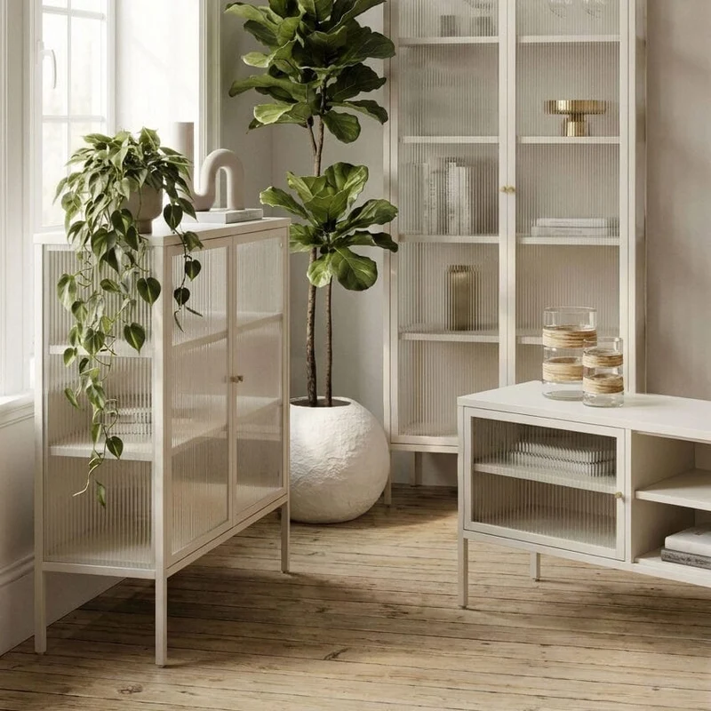 Addison Warm White Metal Fluted Glass Door Media Unit