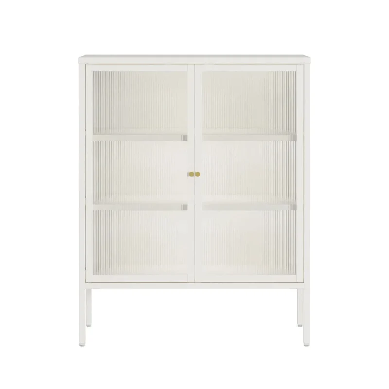 Addison Warm White Metal and Fluted Glass Door Cabinet