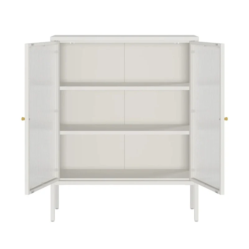 Addison Warm White Metal and Fluted Glass Door Cabinet