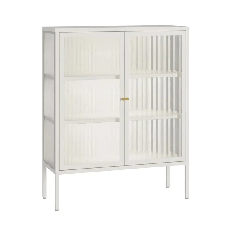 Addison Warm White Metal and Fluted Glass Door Cabinet