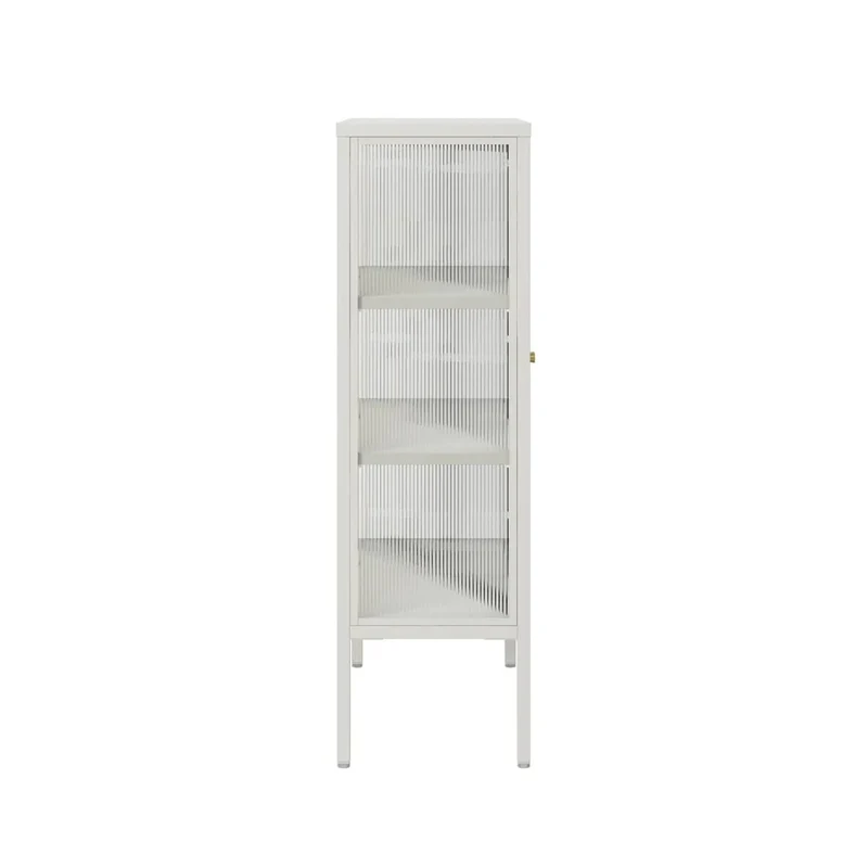 Addison Warm White Metal and Fluted Glass Door Cabinet
