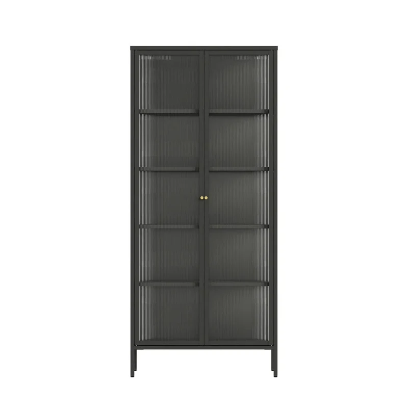 Addison Black Metal and Fluted Glass Door Tall Cabinet