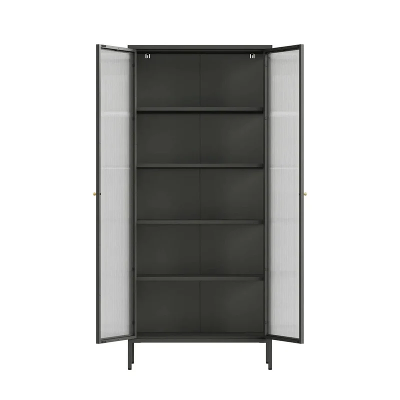 Addison Black Metal and Fluted Glass Door Tall Cabinet