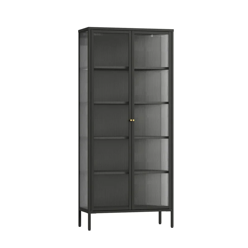 Addison Black Metal and Fluted Glass Door Tall Cabinet