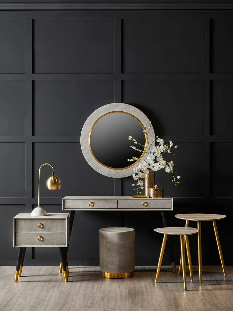 Cadio Shagreen Effect Round Stool and Side Table