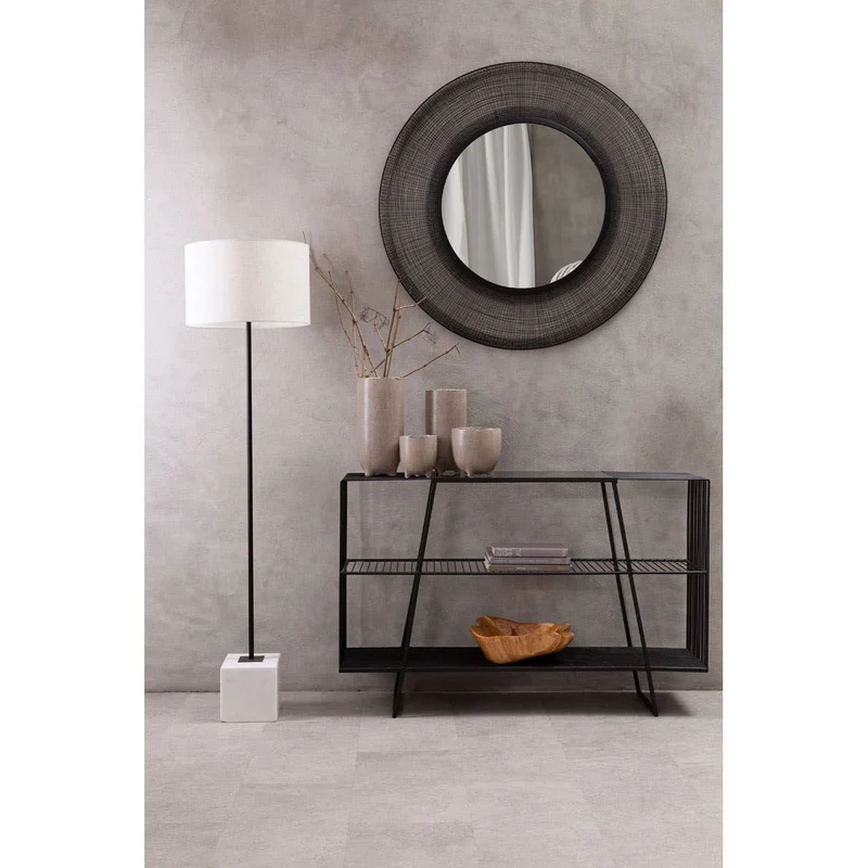 Murdoch Natural Linen Shade With White Marble Base Floor Lamp