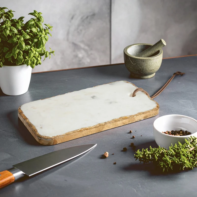 Empire White Marble Chopping and Serving Board with Gold Foil Detail