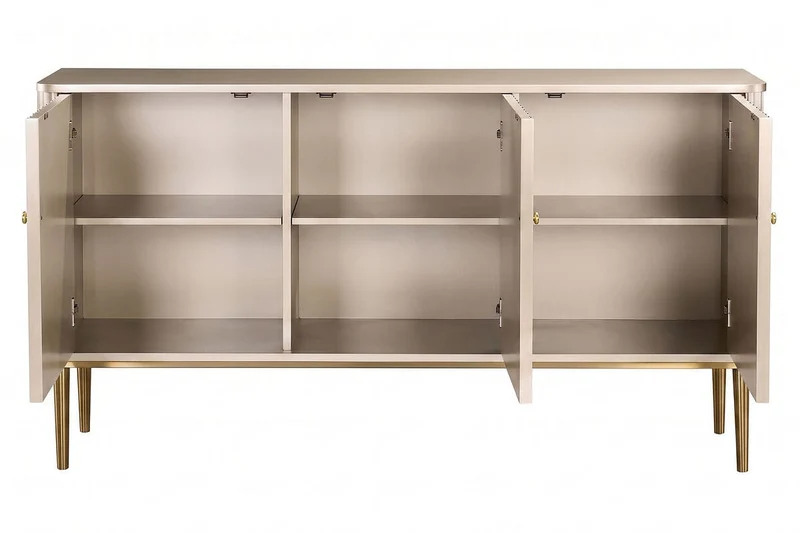 Dusino Champagne Gold Finish Three Door Flute Detail Sideboard