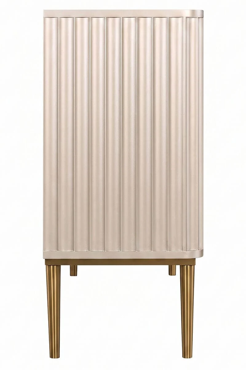 Dusino Champagne Gold Finish Three Door Flute Detail Sideboard