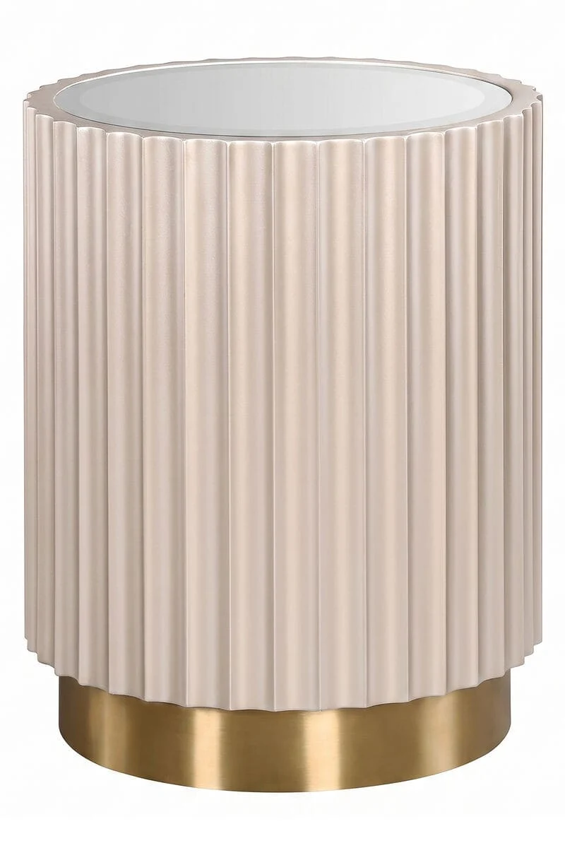 Dusino Champagne Gold Finish Flute Detail Side Table with Glass Top