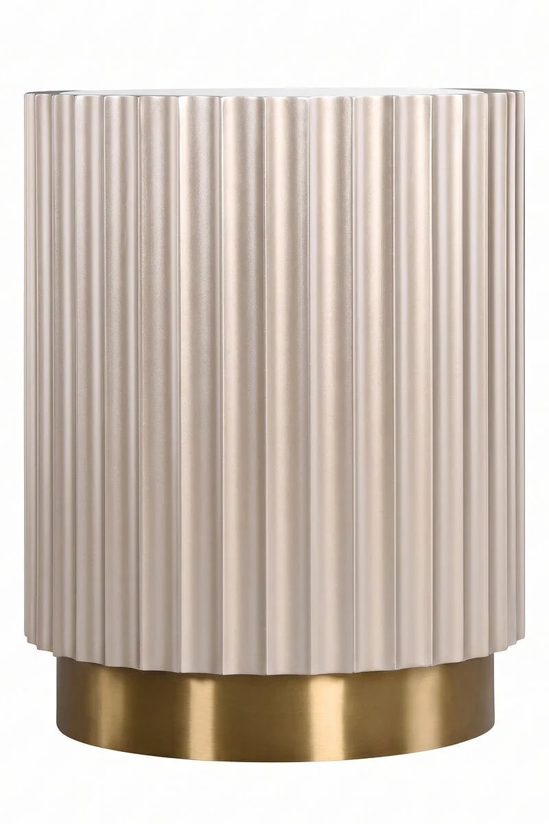 Dusino Champagne Gold Finish Flute Detail Side Table with Glass Top
