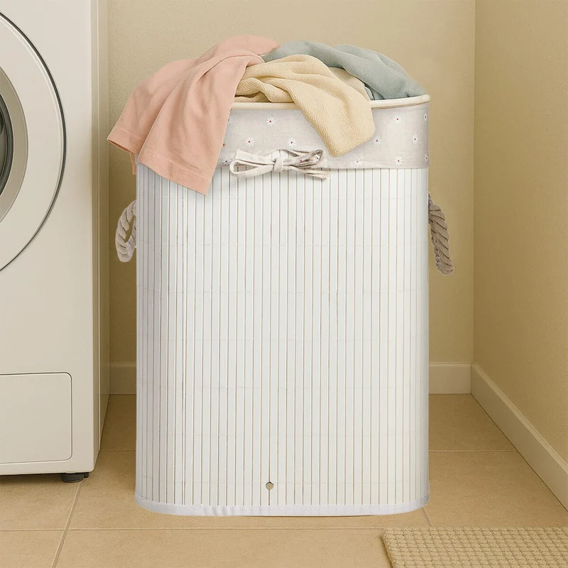 Kankyo White Bamboo Laundry Hamper