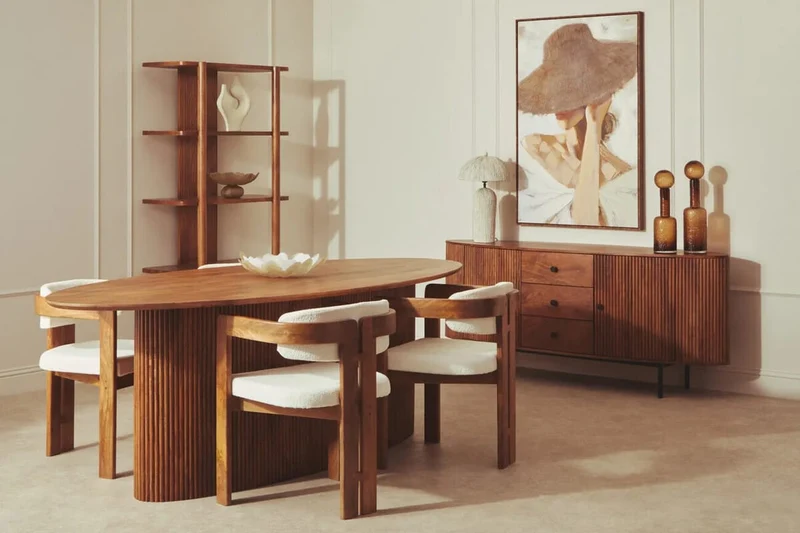 Torello Boucle Fabric and Mango Wood Dining Chair